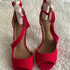 Red brand new heels I bought for a party I never attended.